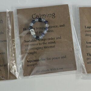 THREE Healing Spiritual Crystal Stone Stretch Rings: Anxiety/Calm/Protect NEW